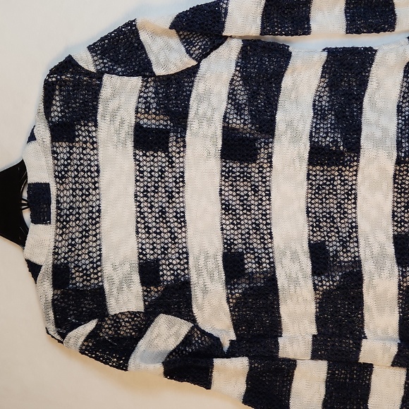 Retro Threads Women's Open-Front Cardigan Blue White Stripes Knit Size Large - Picture 8 of 9